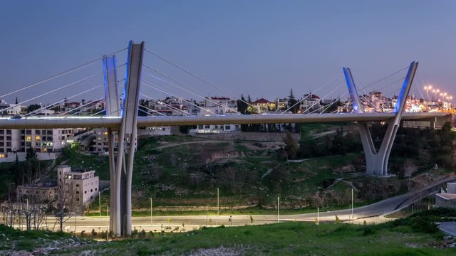 Day to night time lapse video of Wadi Abdoun bridge, Amman, Jordan