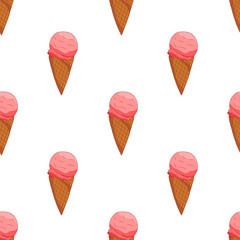 Pink strawberry Ice cream seamless pattern.