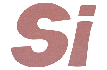 Si (yes) word with terracotta colored fabric texture on white background