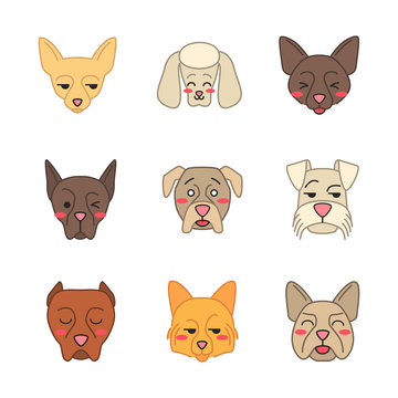 Dogs cute kawaii vector characters