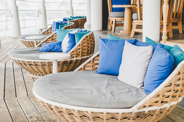 Comfortable pillow on sofa outdoor patio