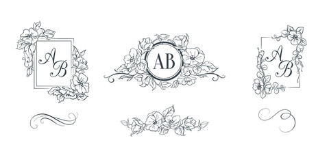 Set of elegant floral monograms