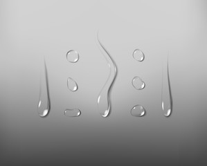 Realistic transparent water drop on light isolated. Condensation of rain.