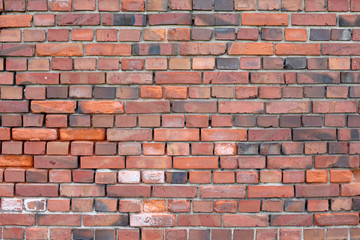 Mauer Hintergrund aus vielen roten, orangenen und braunen Ziegel Steinen