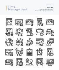 Detailed Vector Line Icons Set of Business and Time Management .64x64 Pixel Perfect and Editable Stroke.