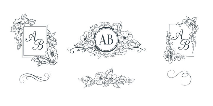 Set of elegant floral monograms