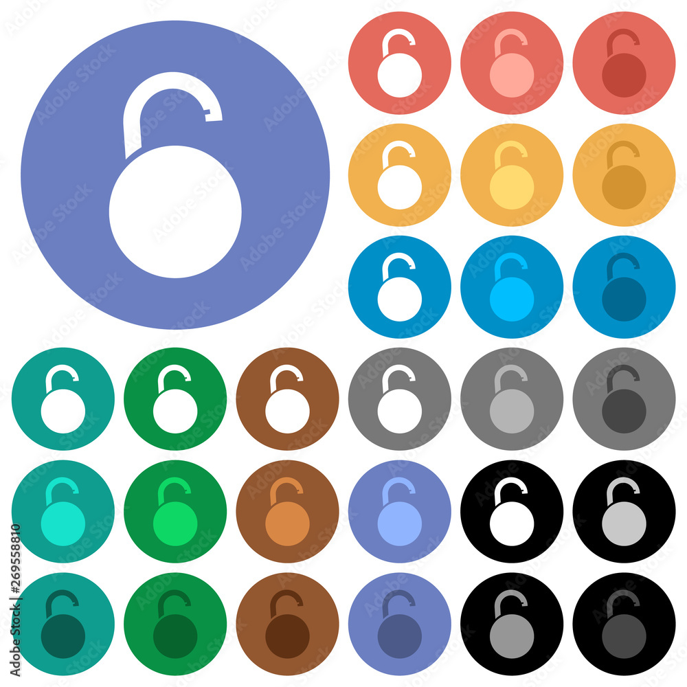 Poster Unlocked round padlock round flat multi colored icons