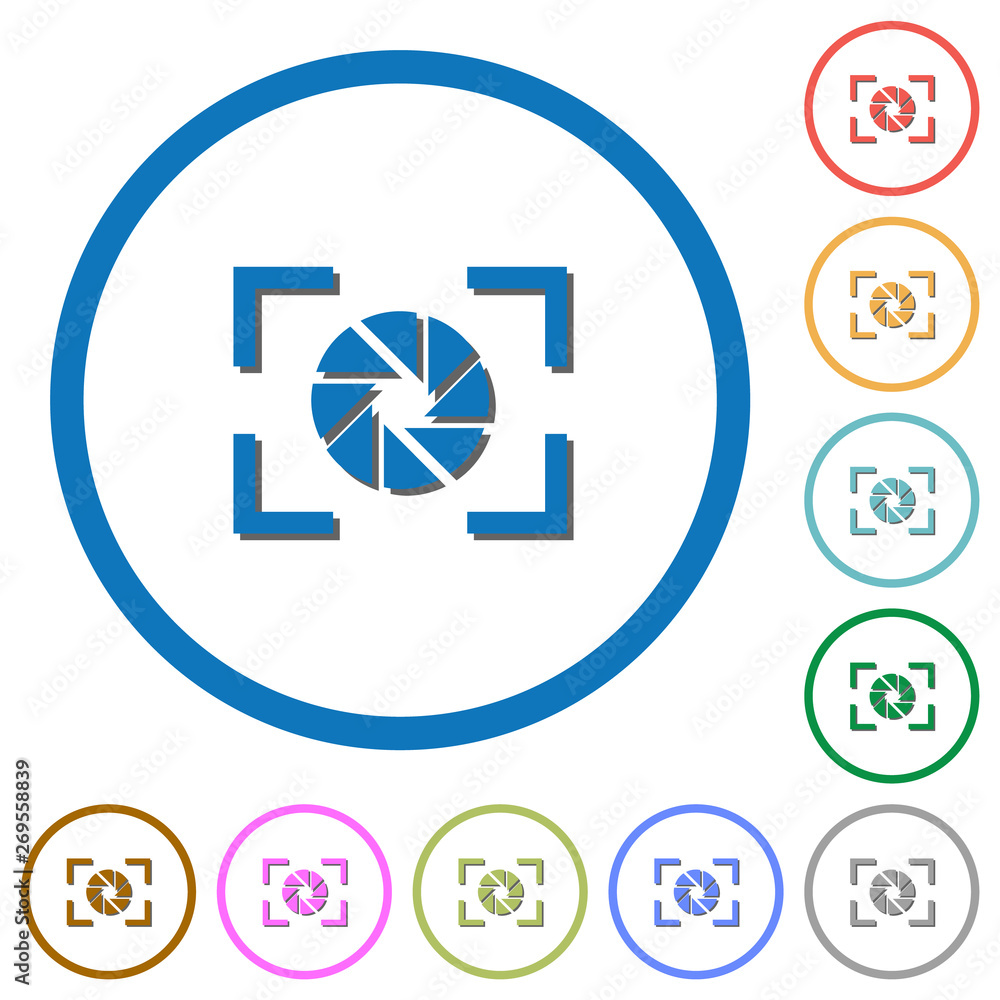 Poster camera aperture setting icons with shadows and outlines