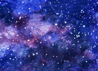 Hand painted watercolor illustration of night sky.
