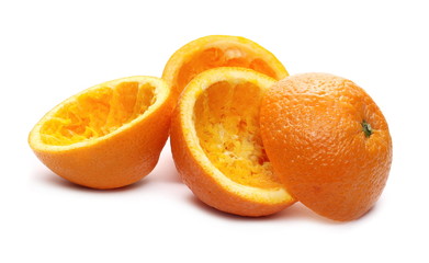 Half orange peel isolated on white background