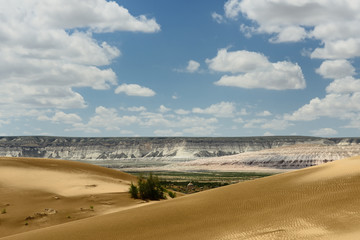 Beautiful dunes desert on the steppe landscapes close the Aktau, Mangistau province, Kazakhstan.