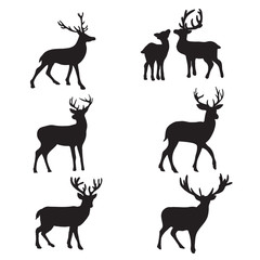 Isolated deers on the white background. Deers silhouettes. Vector EPS 10.