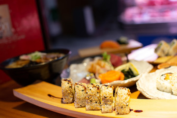 preparing cooking and serving japanese food