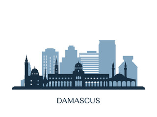 Fototapeta premium Damascus skyline, monochrome silhouette. Vector illustration.