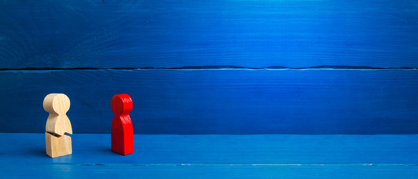 Threat of life. Injury and death. Never give up. Motivation. The concept of psychological stress and pressure. A wooden figure of a man with a crack. Could not stand our nerves. banner, place for text