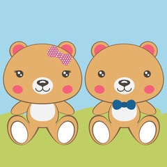 Cartoon bear girl and boy vector