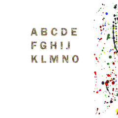 A B C D E F G H I J K L M N O - English alphabet, capital letters.watercolor drops vector illustration