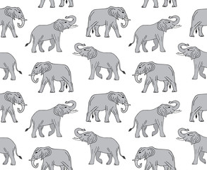 Vector seamless pattern of gray hand drawn doodle sketch elephant isolated on white background
