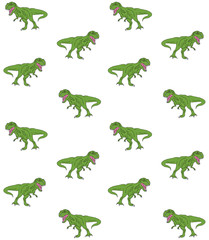 Vector seamless pattern of hand drawn green doodle sketch tyrannosaur dinosaur isolated on white background