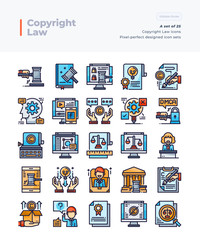 Detailed Vector Line Icons Set of Copyright Law .64x64 Pixel Perfect and Editable Stroke.