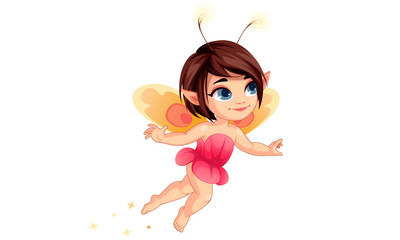 Cute little flower fairy flying vector illustration 1