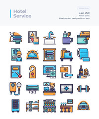 Detailed Vector Line Icons Set of Hotel Service .64x64 Pixel Perfect and Editable Stroke.