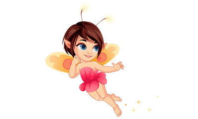 Cute little flower fairy flying vector illustration 2