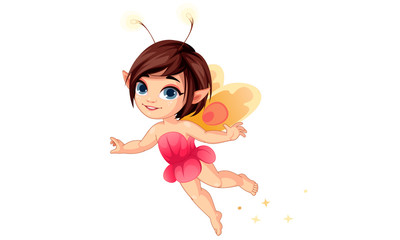 Cute little flower fairy flying vector illustration 3