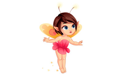 Cute little flower fairy flying vector illustration 4