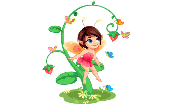 Cute little flower fairy sitting vector illustration 6