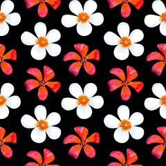Seamless pattern with colorful tropical design. Hibiscus, plumeria . Hand painted in watercolor.