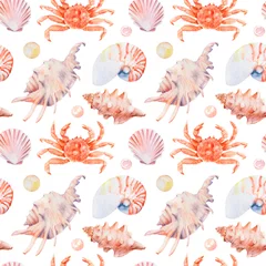Gordijnen aquareltekeningen met als thema de oceaan, de zee - naadloos patroon © Toshka