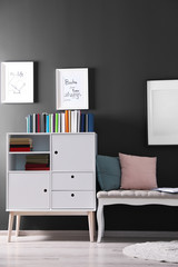 Room interior with comfortable place for reading books
