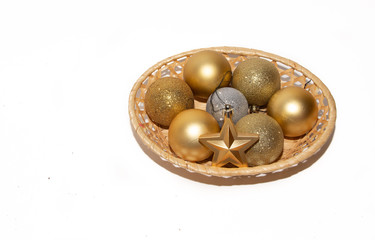 Christmas toys for the Christmas tree isolated on white background. Christmas tree decoration. Toys from plastic.