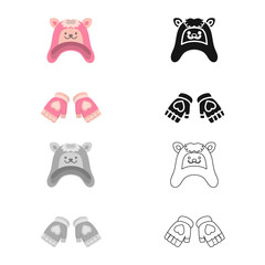 Vector design of hat and gloves  icon. Collection of hat and pompom stock vector illustration.