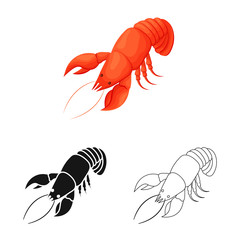 Vector illustration of lobster and red icon. Set of lobster and underwater stock symbol for web.