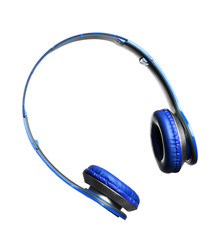 Stylish headphones with pads on white background