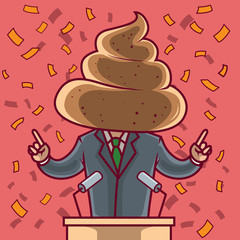 Politician with a poop head vector illustration. Politics, money, business, finance, illegal, bribe design concept