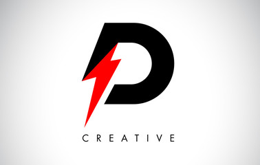 D Letter Logo Design With Lighting Thunder Bolt. Electric Bolt Letter Logo