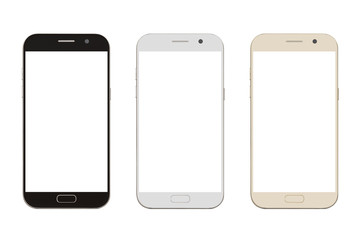 Fototapeta na wymiar three corlor smart phone with blank screen isolated on white