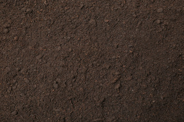 Fototapeta Textured ground surface as background, top view. Fertile soil obraz