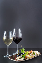 plate cheese and flute of wine