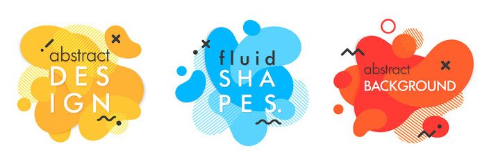 Set of trendy abstract compositions with flowing liquid shapes and geometric elements.Dynamic fluid shapes.Abstract templates perfect for prints; flyers; banners; presentations; covers; logos and more