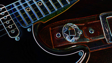 abstract neon guitar with strap