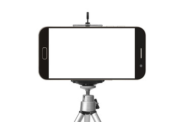 black smart phone with tripod isolated on white