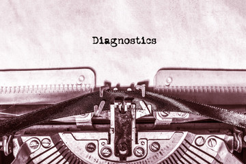 Diagnostics printed on a sheet of paper on a vintage typewriter. writer, literature.