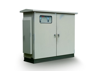 Electrical control cabinet box isolated on a white background. File contains with clipping path.