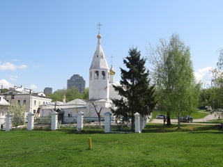 Fototapeta na wymiar Spring cityscape overlooking the church