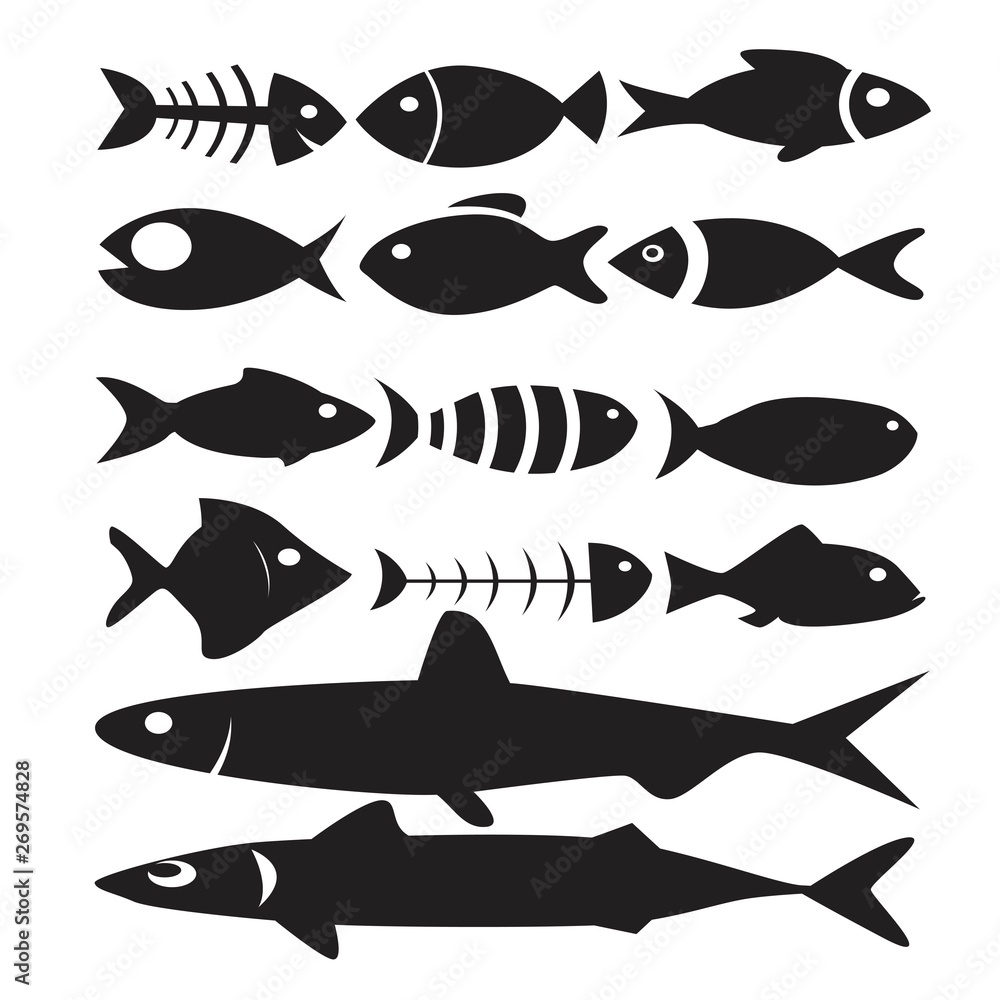 Wall mural fish icon set isolated on white background