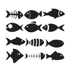 fish icon set isolated on white background